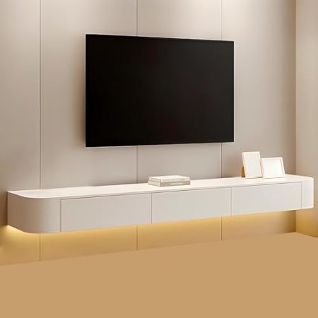 ATHOMASM Platzsparende TV-Schränke Aus Massivholz Multifunktionales TV-Regal Wandmontierter TV-Ständer Schwebender TV-Schrank Mit Tür(Weiß,220cm)