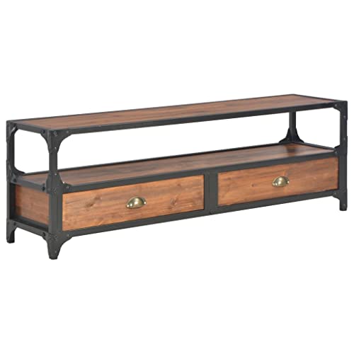 VACARX TV-Schrank mit 2 Schubladen, 120 x 30 x 40 cm, massives Kiefernholz, Artikelfarbe: Braun