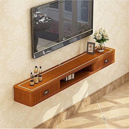 Vendics Schwimmende Regale Wandbehang Tv-Schrank Wandschrank Tv-Ständer Satelliten-Tv-Box Kabelbox Tv-Einheit Schwebender Rahmen Wandregal Aufbewahrungsregal/Yellow Walnut/120Cm