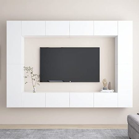Fernseh Sideboard Hängeschrank Fernsehtisch 8-TLG. TV-Schrank-Set Weiß Holzwerkstoff