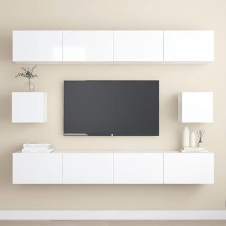 FUDUGEHMIOFWFJJ fernsehschrank,fernsehtisch,tv Bank,6-TLG. TV-Schrank-Set Hochglanz-Weiß HolzwerkstoffGeeignet für Wohnzimmer, Schlafzimmer, Eingang