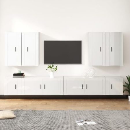 FUDUGEHMIOFWFJJ lowboard,tv Board,8-TLG. TV-Schrank-Set Hochglanz-Weiß HolzwerkstoffGeeignet für Wohnzimmer, Schlafzimmer, Eingang
