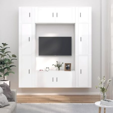 FUDUGEHMIOFWFJJ Sideboard,tv Schrank,lowboard,8-TLG. TV-Schrank-Set Hochglanz-Weiß HolzwerkstoffGeeignet für Wohnzimmer, Schlafzimmer, Eingang