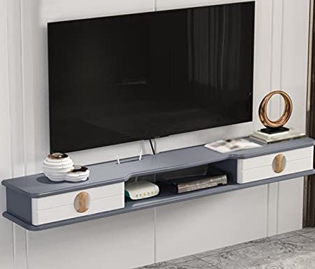 IBOWZ Schwimmende TV-Einheit Schwebender TV-Schrank, Loch-Design, Wandhalterung, Holz-TV-Regal mit Zwei Schubladen, für Aufbewahrung, Projektor, Router, Set-Top-Box