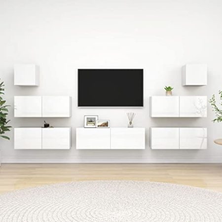 FUDUGEHMIOFWFJJ kommode,lowboard weiß,7-TLG. TV-Schrank-Set Hochglanz-Weiß HolzwerkstoffGeeignet für Wohnzimmer, Schlafzimmer, Eingang