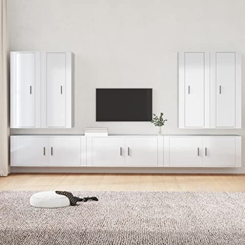 Toshilian 7-TLG. TV-Schrank-Set Hochglanz-Weiß Holzwerkstoff