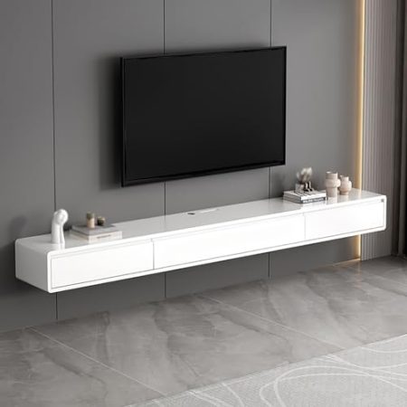 WYZCHDM Schwebender TV-Ständer Wandmontierter Schwebender TV-Schrank, Multifunktional TV-Medienkonsole, Schwebende TV-Einheit, TV-Lowboard Mit Stauraum Für Wohnzimmer Und Büro White 160 * 24 * 20cm
