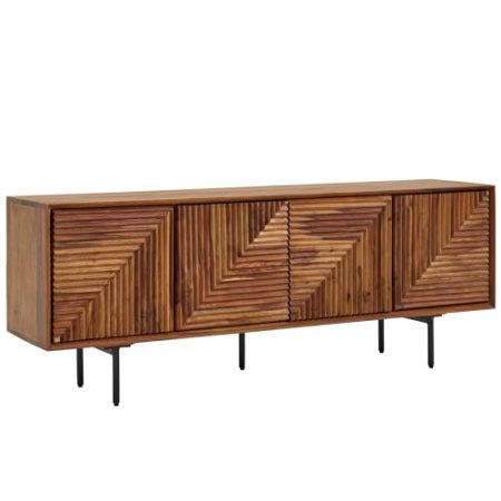 FineBuy Lowboard Sheesham Massivholz 140x54x33 cm TV-Kommode mit Vier Türen, Design TV-Schrank Hoch, Fernsehtisch Fernsehschrank Modern, Fernsehkommode Wohnzimmer