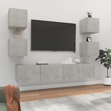 AJJHUUKI Home Outdoor Others6-teiliges TV-Schrank-Set Beton Grau Holzwerkstoff