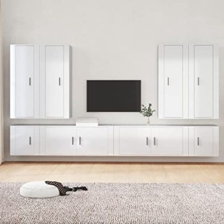 Toshilian 8-TLG. TV-Schrank-Set Hochglanz-Weiß Holzwerkstoff