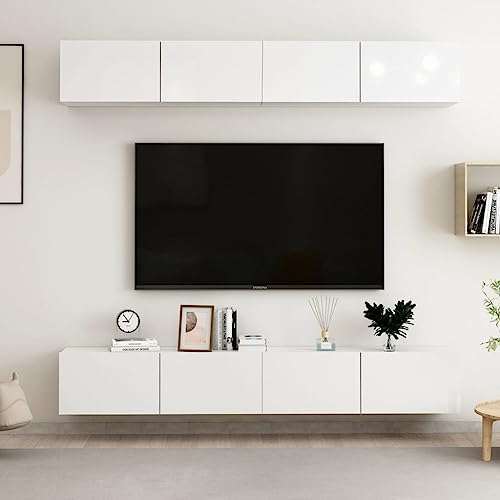 AJSEOYBS Fernseher Schrank,Wandschranktv-SchräNke 4 STK. Hochglanz-Weiß 100x30x30 cm Holzwerkstoffgeeignet Geeignet für Wohnzimmer, Schlafzimmer, Büro, Empfangsraum, Arbeitszimmer
