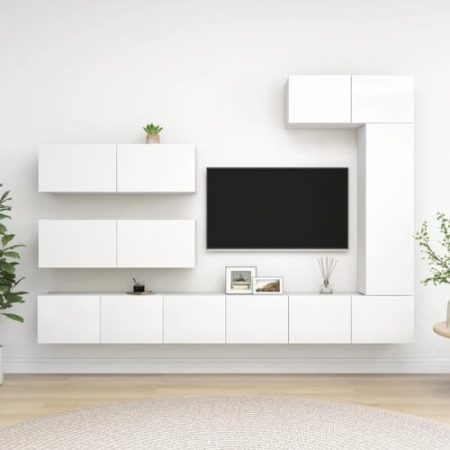 AJSEOYBS Tv Board,Tv Schrank HäNgend 7-TLG. Tv-Schrank-Set Weiß Holzwerkstoffgeeignet Geeignet für Wohnzimmer, Schlafzimmer, Büro, Empfangsraum, Arbeitszimmer