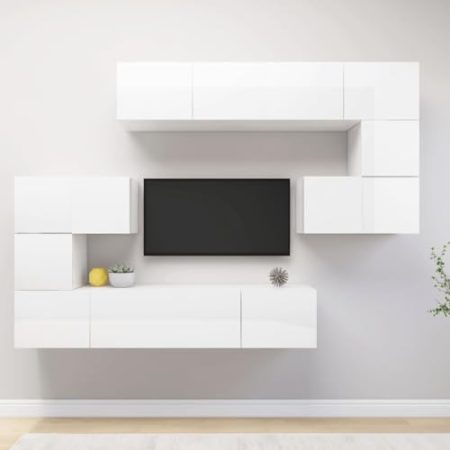 WEMYUFURN 8-TLG. TV-Schrank-Set Hochglanz-Weiß Holzwerkstoff, Fernsehschrank, Unterhaltungszentrum, TV-Sideboard, Möbelstück für Wohnzimmer oder Schlafzimmer