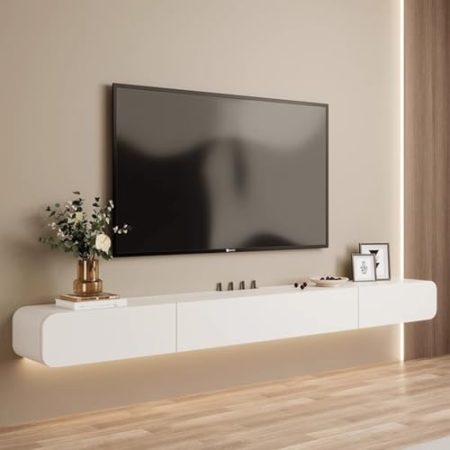 XFQZJG Schwebender TV-Ständer 120/160/180/200/240 cm, wandmontierter TV-Schrank aus Holz, schwebende TV-Einheit mit Stromdurchführungslöchern