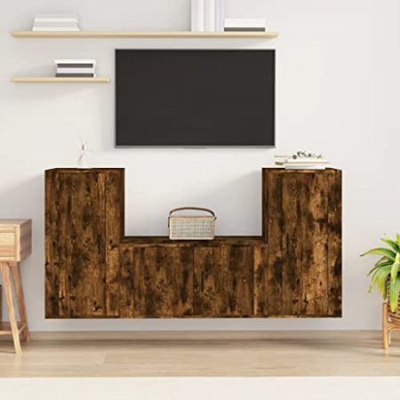 AJJHUUKI Entertainment Centers & TV-Ständer, 3-teiliges TV-Schrank-Set, geräucherte Eiche, Holzwerkstoff