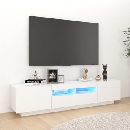 AJJHUUKI Entertainment Centers & TV Stands-TV Schrank mit LED-Leuchten Hochglanz Weiß 180x35x40cm