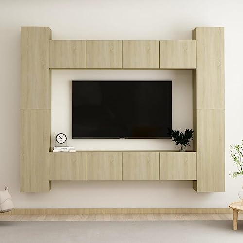 WEMYUFURN 8-TLG. TV-Schrank-Set Sonoma-Eiche Holzwerkstoff, Fernsehschrank, Unterhaltungszentrum, TV-Sideboard, Möbelstück für Wohnzimmer oder Schlafzimmer