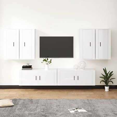 YUHI-HQYD 6-tlg. TV-Schrank-Set,Hängeschränke,Besteck Schränke,Aufbewahrungsschränke,Vitrinenschränke,Moderner Stil,TV-Möbel,Dekorative Schränke,für Wohnzimmer,Korridor,Hochglanz-Weiß Holzwerkstoff