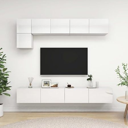 FUDUGEHMIOFWFJJ fernsehschrank,fernsehtisch,tv Bank,5-TLG. TV-Schrank-Set Hochglanz-Weiß HolzwerkstoffGeeignet für Wohnzimmer, Schlafzimmer, Eingang