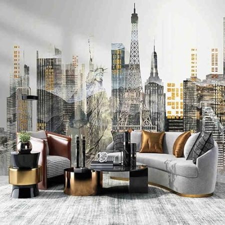 Handgemalte Stadt Gebäude Architektur Muster Tapete Heimtextilien Malerei Hintergrund Wandbild Zubehör