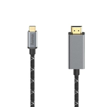 Hama USB-C auf HDMI Kabel 4K Ultra HD, USB C Stecker - HDMI Stecker (Adapterkabel für Tablet, Handy, Laptop und Monitor, Beamer, Fernseher, 1,5 m lang, vergoldet, Monitorkabel mit robustem Mantel) Alu