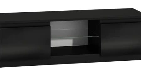 ADGO RTV 120 TV-Ständer mit 2 Schränken und 2 Regalen 120x40x36cm, TV-Lowboard, Lowboard für Fernseher, Fernsehschrank, Fernsehtisch, Stehend TV-Regal, Board mit Stauraum, Langer (Schwarzer Glanz)