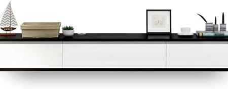 GYDUHYE Schwebende TV-Einheit mit 2 Schubladen, kleiner Wohnungs-TV-Schrank zur Wandmontage, Medienkonsolen-Regal, unter TV-Aufbewahrungsschrank, modernes Design (Größe: 160 cm, Farbe: Weiß + Schwarz)