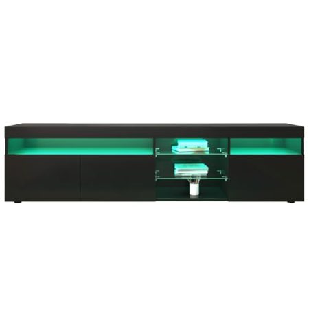 Azkoeesy 180 cm TV-Schrank Hochglanz mit LED-Beleuchtung, Moderner TV-Möbel TV Lowboard Fernsehschrank Kommode 180 x 45 x 35 cm (Schwarz)