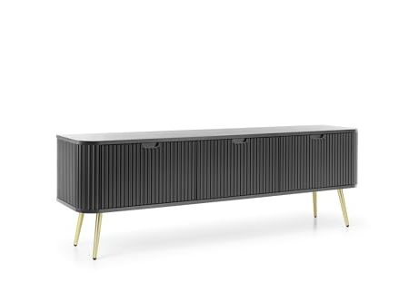 TV- Schrank Schwarz, Füße: Gold, D: L: 168 cm, H: 57 cm, T: 39 cm