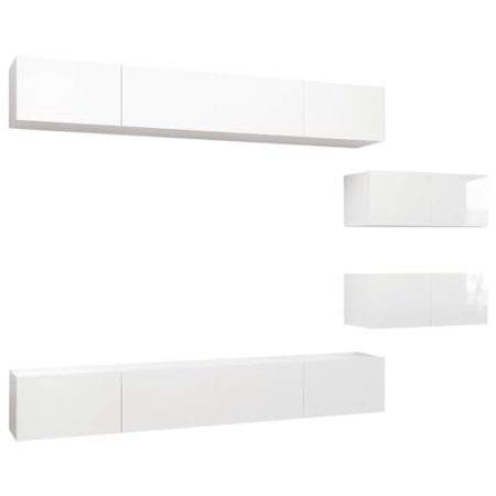 vidaXL TV Schrank Set 6-TLG. Wohnwand Anbauwand Wandschrank Schrankwand Hängeschrank HiFi-Schrank TV Möbel Fernsehschrank Lowboard Hochglanz-Weiß Holzwerkstoff