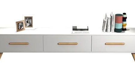 WTIWJY TV Schrank, TV Cabinet Sideboard mit Schubladen, Unterhaltungszentrum mit Kabelmanagement, TV-Medienkonsole, Lowboard TV Möbel für Wohnzimmer Schlafzimmer(White,160x30cm/63x11.8in)