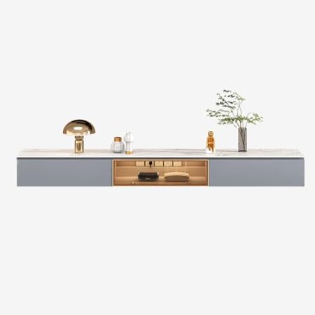 TV-Schrank Aus Massivem Holz,Schwebender TV-Ständer Mit Tür und 2 Schubladen,TV-Medienkonsole, Wandmontage Unter TV Ständer Schwebendes TV Konsolen Unterhaltungsregal,für Wohnzimmer, Schlafzimmer(Gray