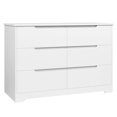 HOCSOK Kommode Weiß, Kommode mit 6 Schubladen, Kommodenschrank für S Esszimmer, Küche, Wohnzimmer, Modern, 105x71x40cm