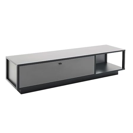 TV Lowboard mit Klapptür, offenem Fach und LED Beleuchtung in grau mit anthrazit, TV Schrank, TV Board, TV Möbel, TV Sideboard, Medienmöbel, Fernsehtisch, Fernsehschrank B/H/T ca. 186/43/50 cm