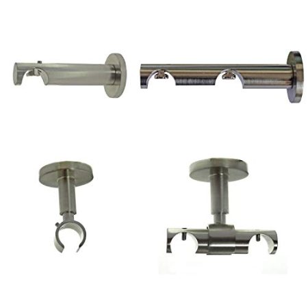 Gardinenstangenträger o. Trägerverlängerung Edelstahl Look f. 16mm Innenlaufrohr, Modell:H80 2läufig Wandträger
