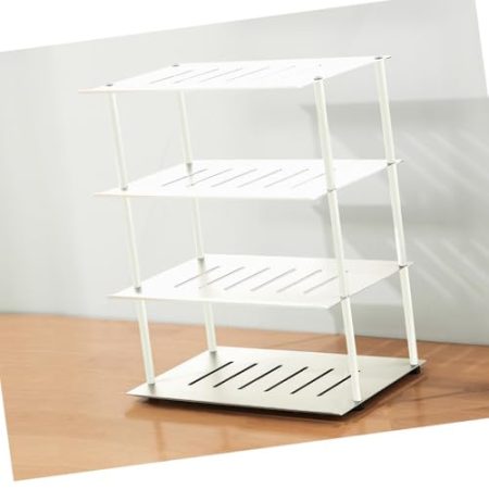 IMUNKT Tisch-Beamer Ständer, Audio Rack, HiFi Regal Medienständer, 2-Etagen Offenes Router-Regal, Aluminium, Plattenspieler/Spielekonsole/Kabelbox/TV Zubehör Ständer(White,27x18.5x40.5cm)