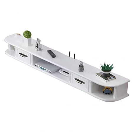 Hängend TV Schrank, Schwimmende TV-Ständer, Schränke, Wand befestigter TV Board Lowboard mit 2 Schubladen, Moderne Unterhaltungsmedienkonsole für Wohnzimmer, Schlafzimmer,White-120cm