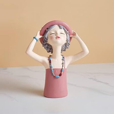 TOMYEUS Statuen Nette Mädchen Modell Skulptur Wohnkultur Figuren for Innenraum Wohnzimmer Dekoration Zubehör Statue Geschenke for Frauen Stilvolle und Elegante Dekoration (Color : Pink)