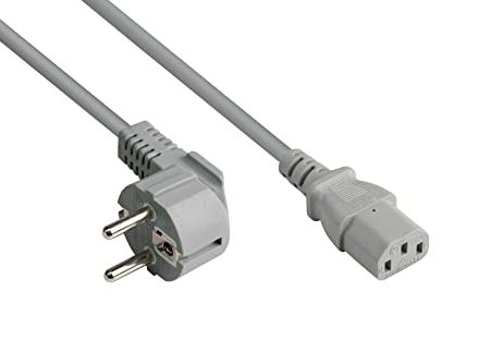 Good Connections Netzkabel - 1,8 m - Schutzkontakt-Stecker Typ E+F (CEE 7/7, gewinkelt) an C13 Kaltgerätebuchse (gerade) - KUPFERLEITER CU - 0,75 mm² - KALTGERÄTE-Kabel für PC, Monitor, u.v.m. - GRAU