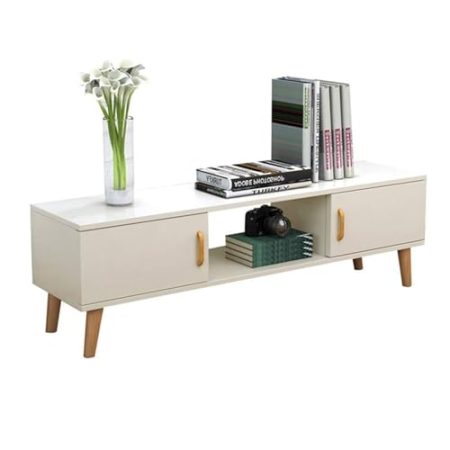 WOLWES Freistehender TV-Medienständer, Medienaufbewahrungsschrank, Multimedia-Aufbewahrungsschränke Mit Türen, TV-Tisch, Moderner Minimalistischer TV-Schrank Aus Holz(White,140x30x45cm)