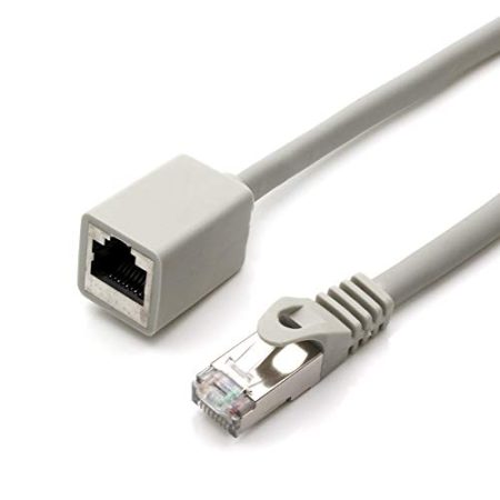 1aTTack.de 677590 CAT7 Cat.7 Verlängerung Adapter - 0,5m - Ethernetkabel Lankabel Netzwerkkabel 10 Gb/s Rohkabel mit (RJ45) Cat6a Stecker Buchse 1 Stück - grau