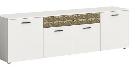 xonox.home Prisma X76J4T32 Lowboard TV-Schrank Kommode in weiß melamin, Absetzung Gold Nb. ca.190x57x37cm