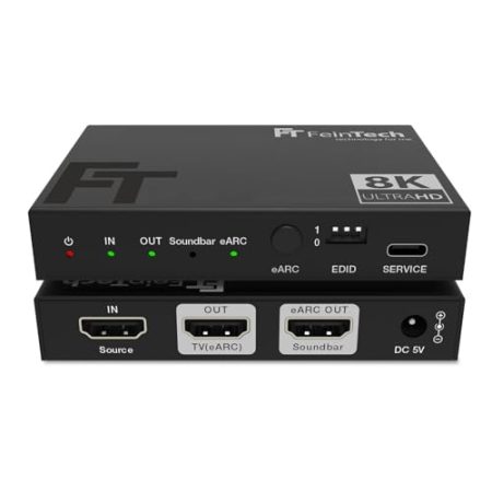 FeinTech AX310 HDMI 2.1 Audio Extractor für eARC-Soundbar, Unterstützt 8K 60Hz, 4K 120Hz, VRR, ALLM, Dolby Atmos, DTS, HDMI Audio Splitter für Soundsysteme mit HDMI eARC und HDMI ARC