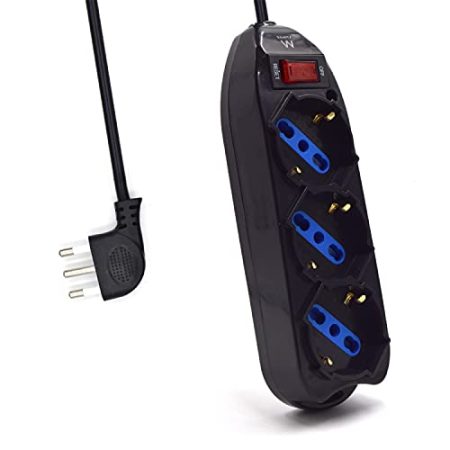 Ewent EW3913 Steckdosenleiste 3-Fach Steckdosenleiste Italienisch 10/16A + Schuko, Überspannungsschutz 250V/2500W Italienischer Stecker 10A, schwarzes Kabel 1,5m Energieeffizienzklasse A+