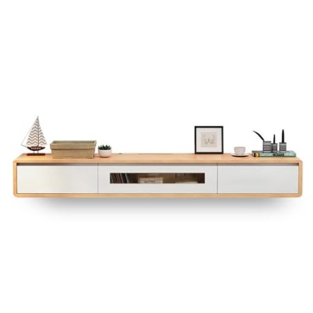 Generisch Schwebender TV-Ständer, wandmontierter TV-Schrank, Entertainment-Center und Medienkonsole mit Regalen und Tür (Holzfarbe + Weiß, 140 cm)