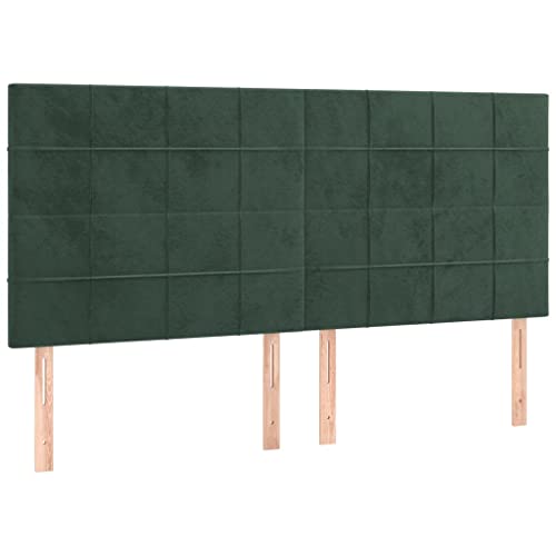 vidaXL Kopfteil 4 STK., Bettkopfteil mit Holzbeinen, Höhenverstellbar Polsterkopfteil für Bett, Betthaupt Bettzubehör Schlafzimmer, Dunkelgrün 100x5x78/88cm Samt