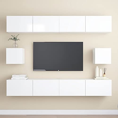 Youuihom TV-Wandschrank, Hanging TV Stand, HiFi-Schränke, 6-TLG. TV-Schrank-Set Hochglanz-Weiß Holzwerkstoff Geeignet für Schlafsäle, Wohnungen, Villen, Schlafzimmer, Wohnzimmer, Stuben