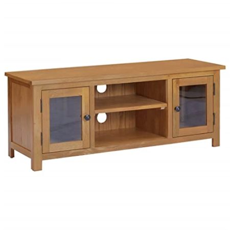 VACARX TV-Schrank 110 x 35 x 44 cm, Eichenholz, Material: massives Eichenholz mit natürlicher Oberfläche, Glas, MDF