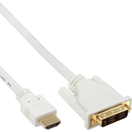 InLine 17661U HDMI-DVI Kabel, weiß / gold, HDMI Stecker auf DVI 18+1 Stecker, 1m