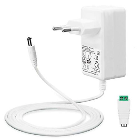 12V 2A Netzteil für LED Streifen, Transformator/Trafo AC 200-240V zu DC 12V Treiberkonverter Adapter 24W mit 5ft/1,5m Kabel Stromversorgung, 5,5 x 2,1mm Buchse, EU Stecker, GS TÜV CE
